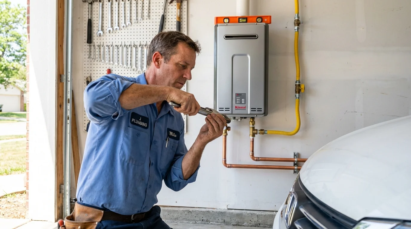 Tankless water heater installation by a Johns Plumbing LLC plumber in Encino