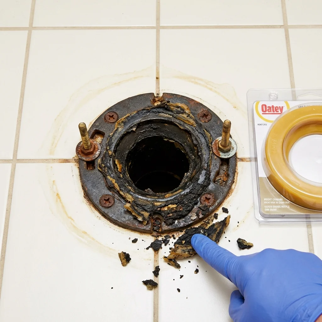 Failed wax ring showing water seepage at the base of a toilet in a Encino, CA home